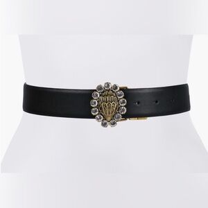 KURT GEIGER LONDON Leather Reversible Feather Edge Belt With Eagle Jewel Buckle